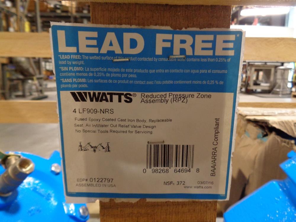 Watts Lead-Free 4" Reduced Pressure Zone Assembly (RPZ) LF909-NRS, #0122797